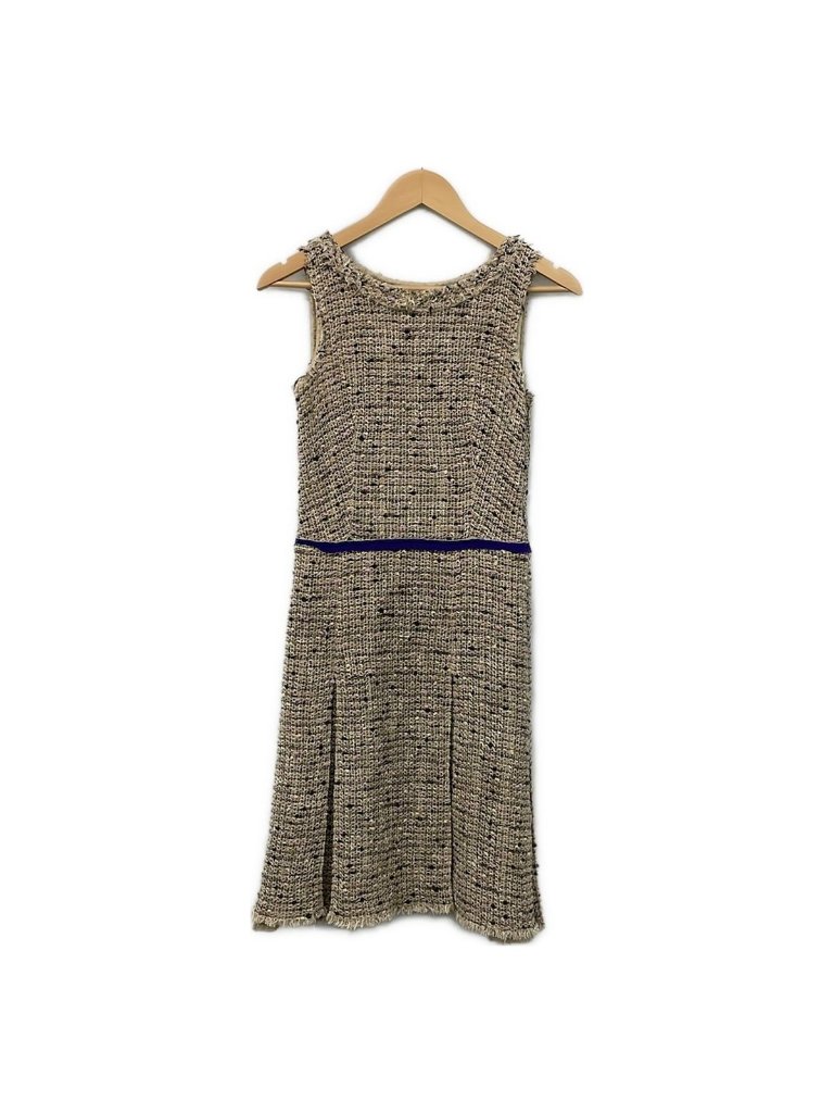 Prada Dress 38 S Beige Light Pink Dark Brown Sleeveless Knee Length Tweed